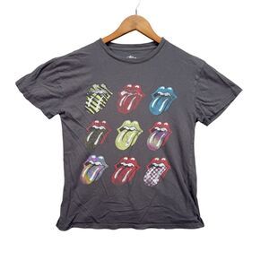 The Rolling Stones T-Shirt Men's All Over Gray Band T-Shirt Tongues Out sz S